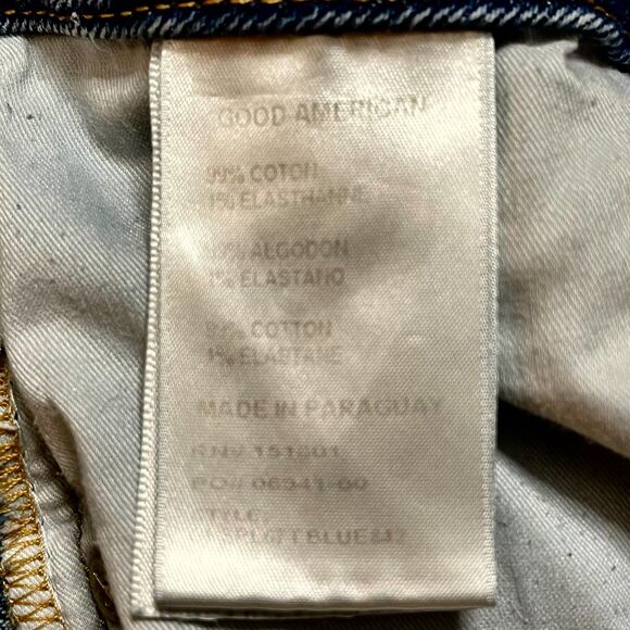 Good American High Rise Frayed Jeans Sz 12/31 Denim Straight Stretch Streetwear - Picture 9 of 9